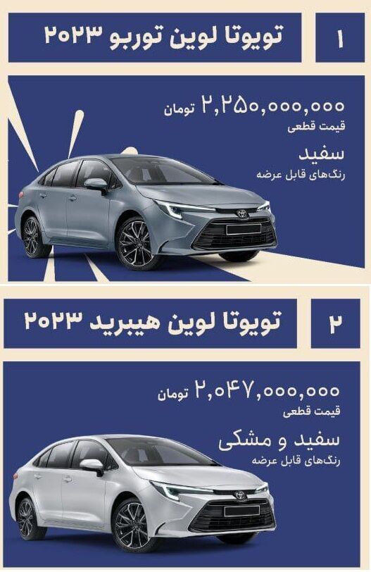 قیمت نهایی دو مدل جدید تویوتا در ایران رونمایی شد 1 قیمت نهایی دو مدل جدید تویوتا در ایران رونمایی شد